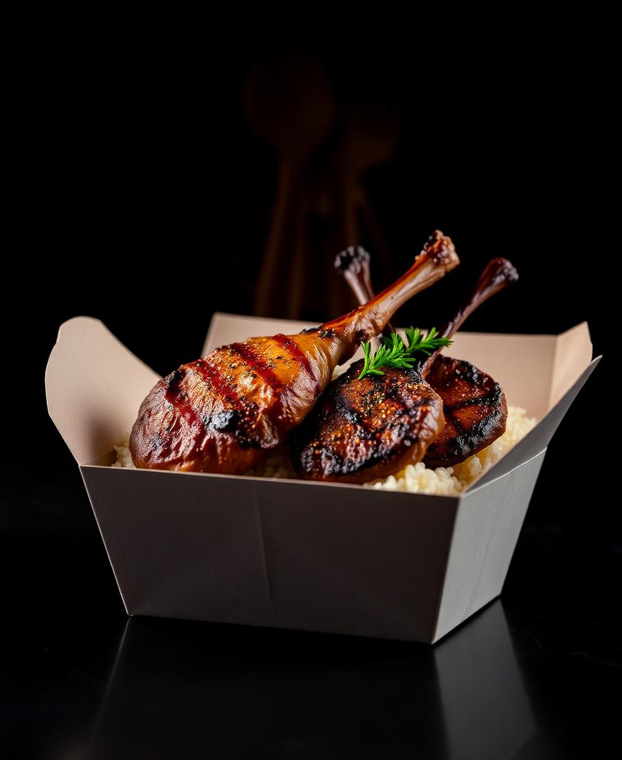 Grilled chicken rice box with charred lamb chops